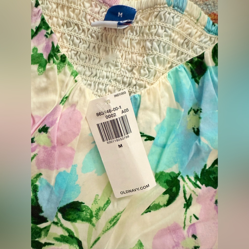 NWT Old‎ Navy Womens Ivory Green Purple Floral Puff Sleeve Mini Dress MEDIUM - Picture 7 of 14